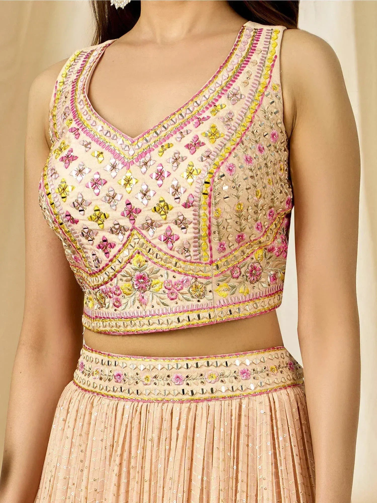 Tulsi Art Beautiful Peach Thread Embroidered Georgette Wedding Lehenga Choli