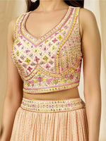 Thumbnail for Tulsi Art Beautiful Peach Thread Embroidered Georgette Wedding Lehenga Choli