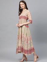Thumbnail for AURELIA Beige & Pink Ethnic Motifs Printed Maxi Dress - Distacart