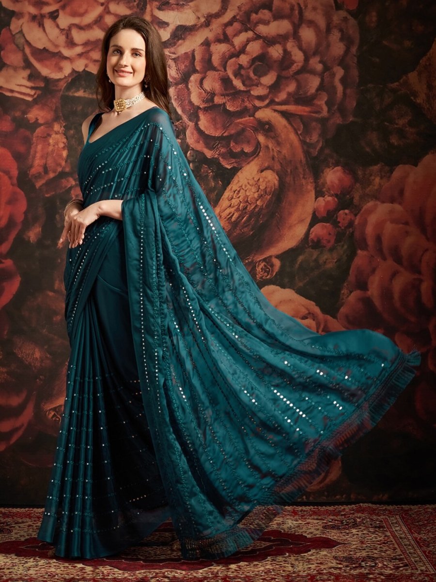 Anouk Sequin Embellished Pure Georgette Saree - Distacart
