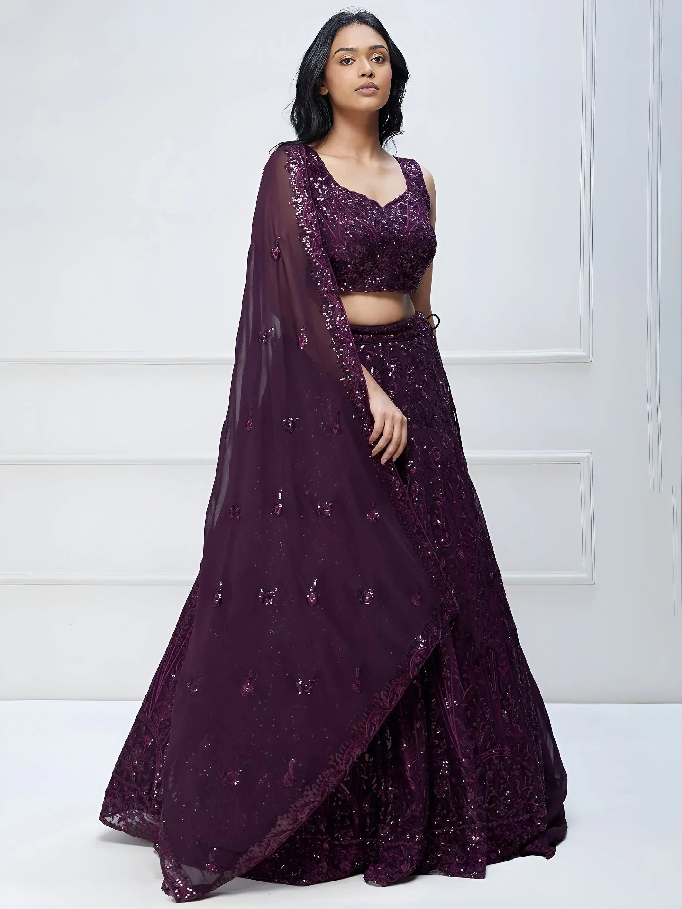 Tulsi Art Wonderful Purple Sequins Georgette Party Wear Lehenga Choli