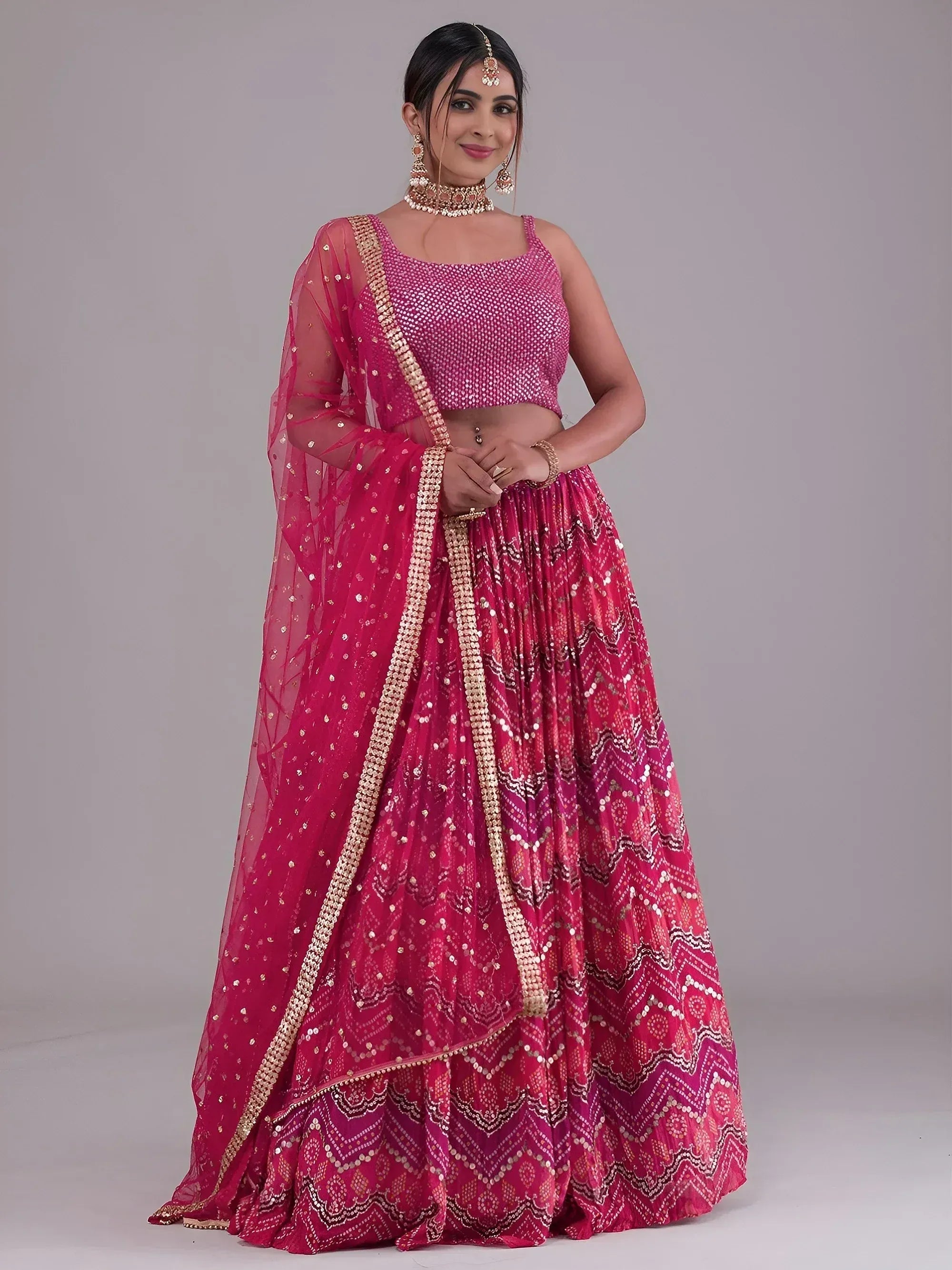 Tulsi Art Glamorous Pink Digital Printed Georgette Wedding Wear Lehenga Choli - Dista
