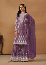 Thumbnail for Monjolika Fashion Purple Faux Georgette Embroidered Salwar Kameez