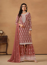 Thumbnail for Monjolika Fashion Light Brown Faux Georgette Embroidered Salwar Kameez