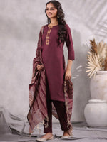 Thumbnail for Anubhutee Yoke Design Regular Thread Work Pure Cotton Kurta with Trousers & With Dupatta - Distacart