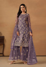 Thumbnail for Monjolika Fashion Purple Net Embroidered Trendy Salwar Suit