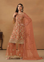 Thumbnail for Monjolika Fashion Light Rust Net Embroidered Trendy Salwar Suit