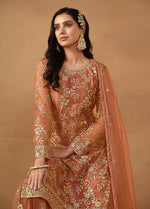 Thumbnail for Monjolika Fashion Light Rust Net Embroidered Trendy Salwar Suit