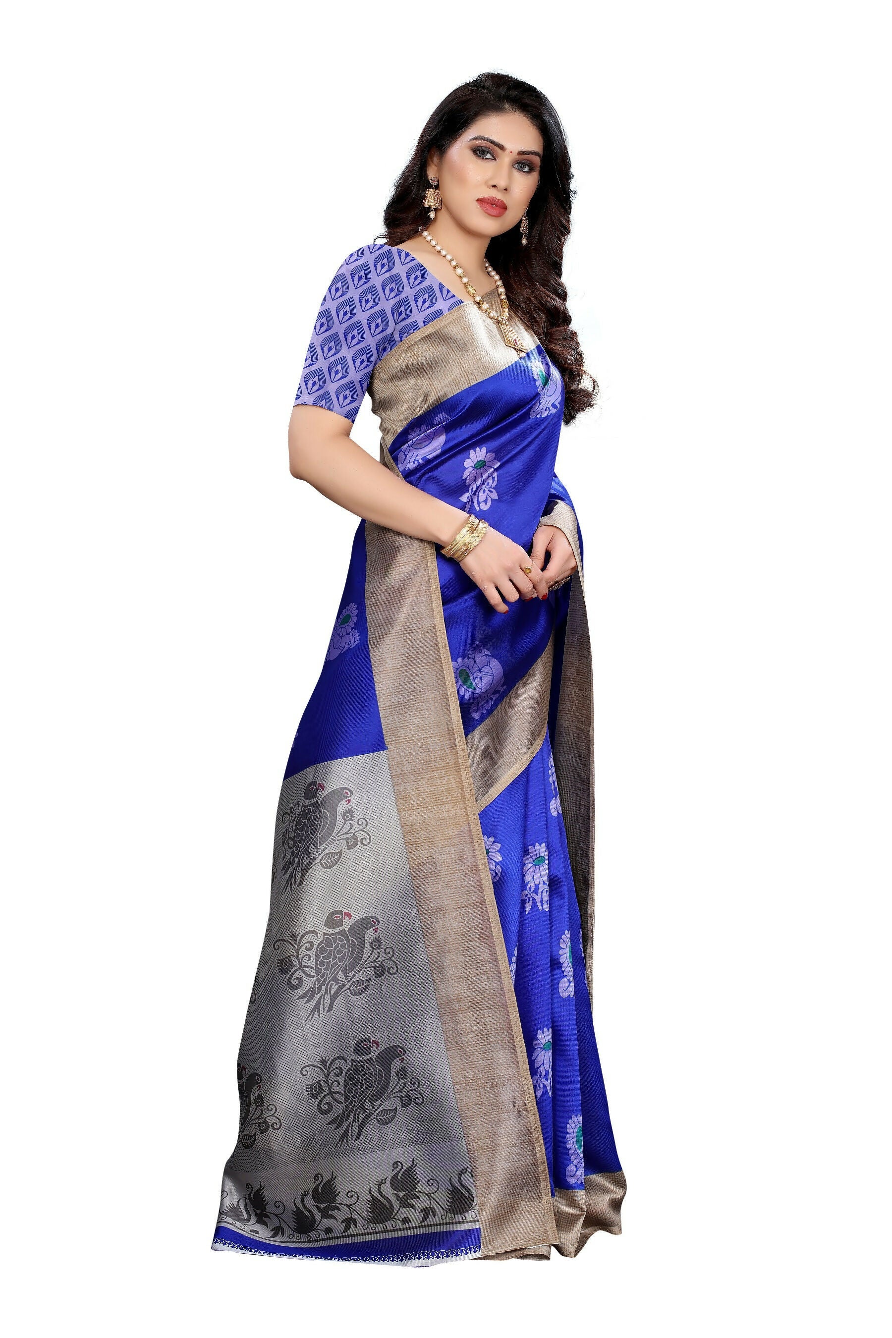 Vamika blue Printed Art Silk Saree - Distacart