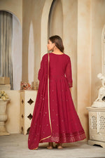 Thumbnail for Jyoti Fashion Women's Maroon Georgette Embroidered Anarkali Kurta Pant Set With Dupatta - Distacart