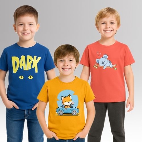 Chilins Round Neck Printed Super Combed Cotton T-shirt (Pack of 3)