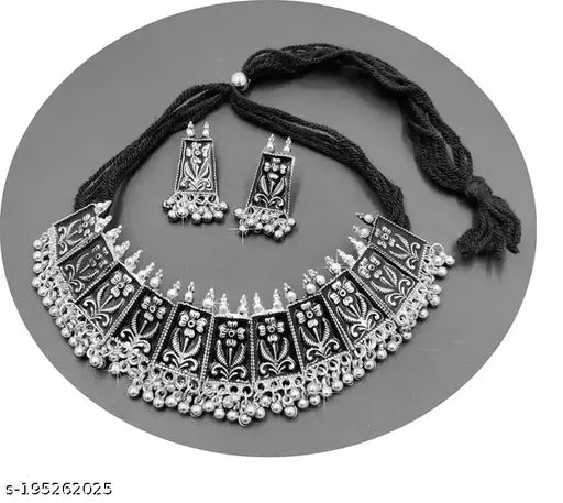 Tehzeeb Creations Women's German Silver Oxidised Necklace And Earrings - Distacart