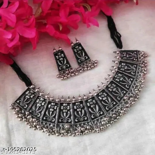 Tehzeeb Creations Women's German Silver Oxidised Necklace And Earrings - Distacart