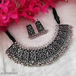 Thumbnail for Tehzeeb Creations Women's German Silver Oxidised Necklace And Earrings - Distacart