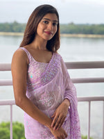 Thumbnail for Anouk Lavendar Embellished Sequinned Pure Georgette Saree - Distacart