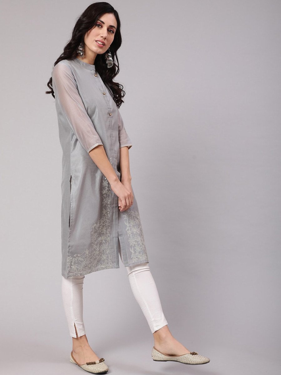 Aks Thread Work Chanderi Silk Kurta - Distacart