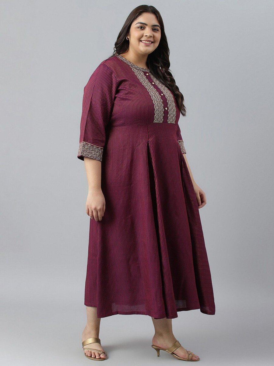 AURELIA Plus Size Striped Sequined Midi Fit & Flare Dress