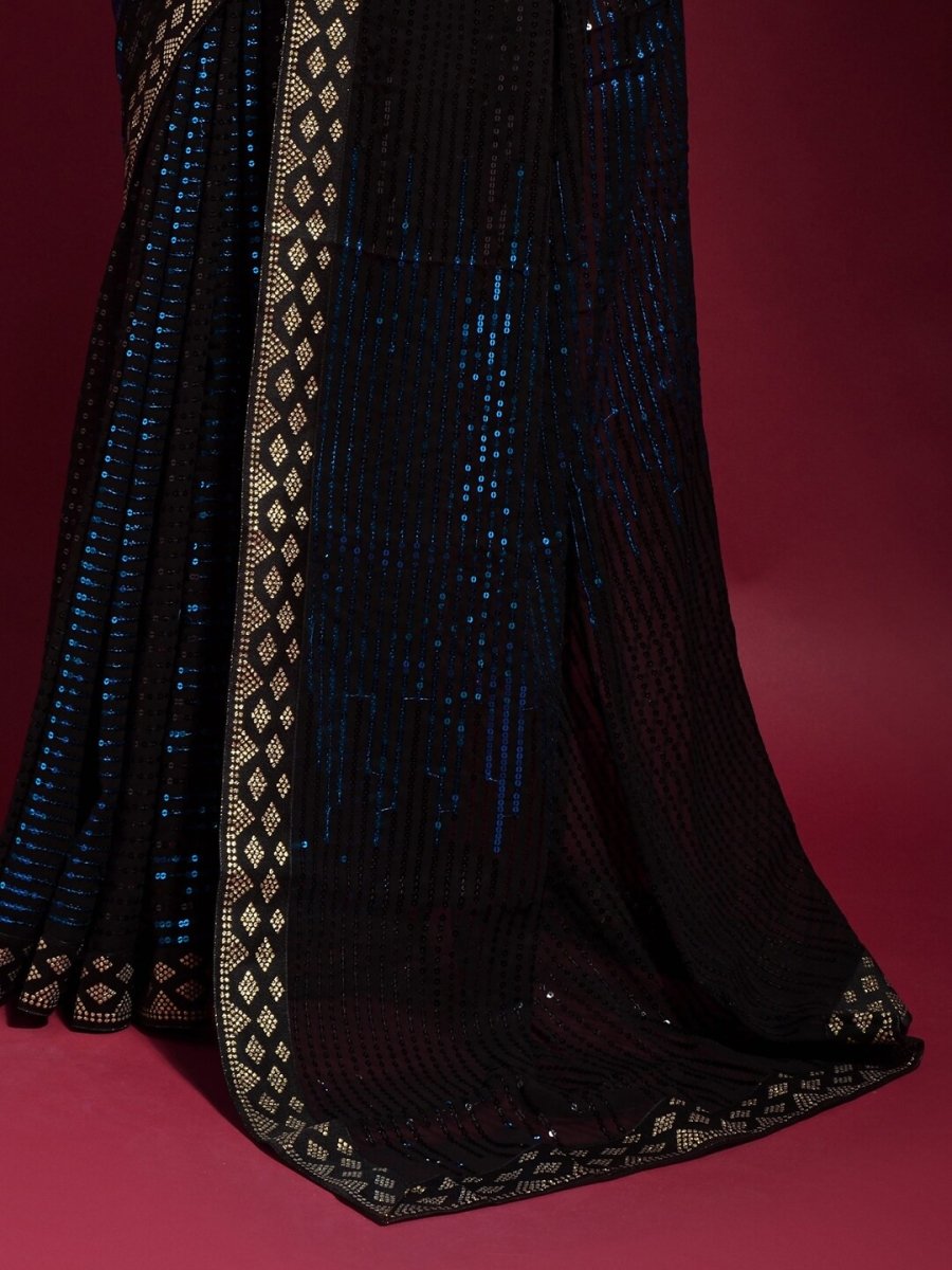 Anouk Black & Blue Embellished Sequinned Pure Georgette Saree - Distacart