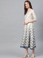 Thumbnail for AURELIA Women Off-White & Golden Printed A-Line Dress
