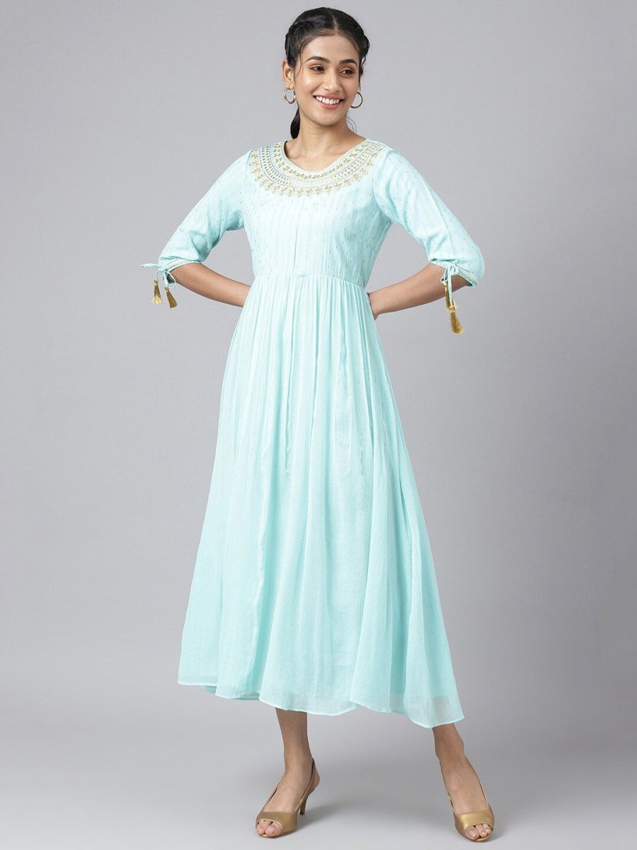 AURELIA Women Blue Floral Maxi Dress - Distacart