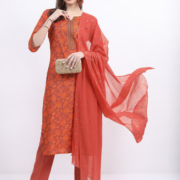 Vishudh Floral Printed Kurta With Trousers & Dupatta - Distacart