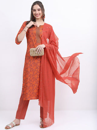 Vishudh Floral Printed Kurta With Trousers & Dupatta - Distacart