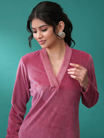 Thumbnail for Vishudh Pink V Neck Long Sleeves Gotta Patti Kurta