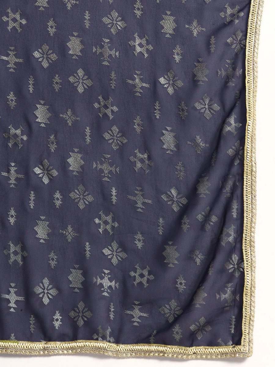 All About You Square Neck Dobby Weave A-Line Kurta With Dupatta - Distacart