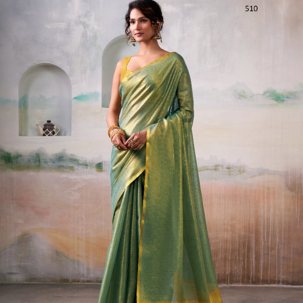 Anaita Green Handloom Tissue Silk Self Woven Plain Saree - Distacart