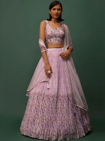 Tulsi Art Beautiful Pink Floral Printed Georgette Event Wear Lehenga Choli - Dista