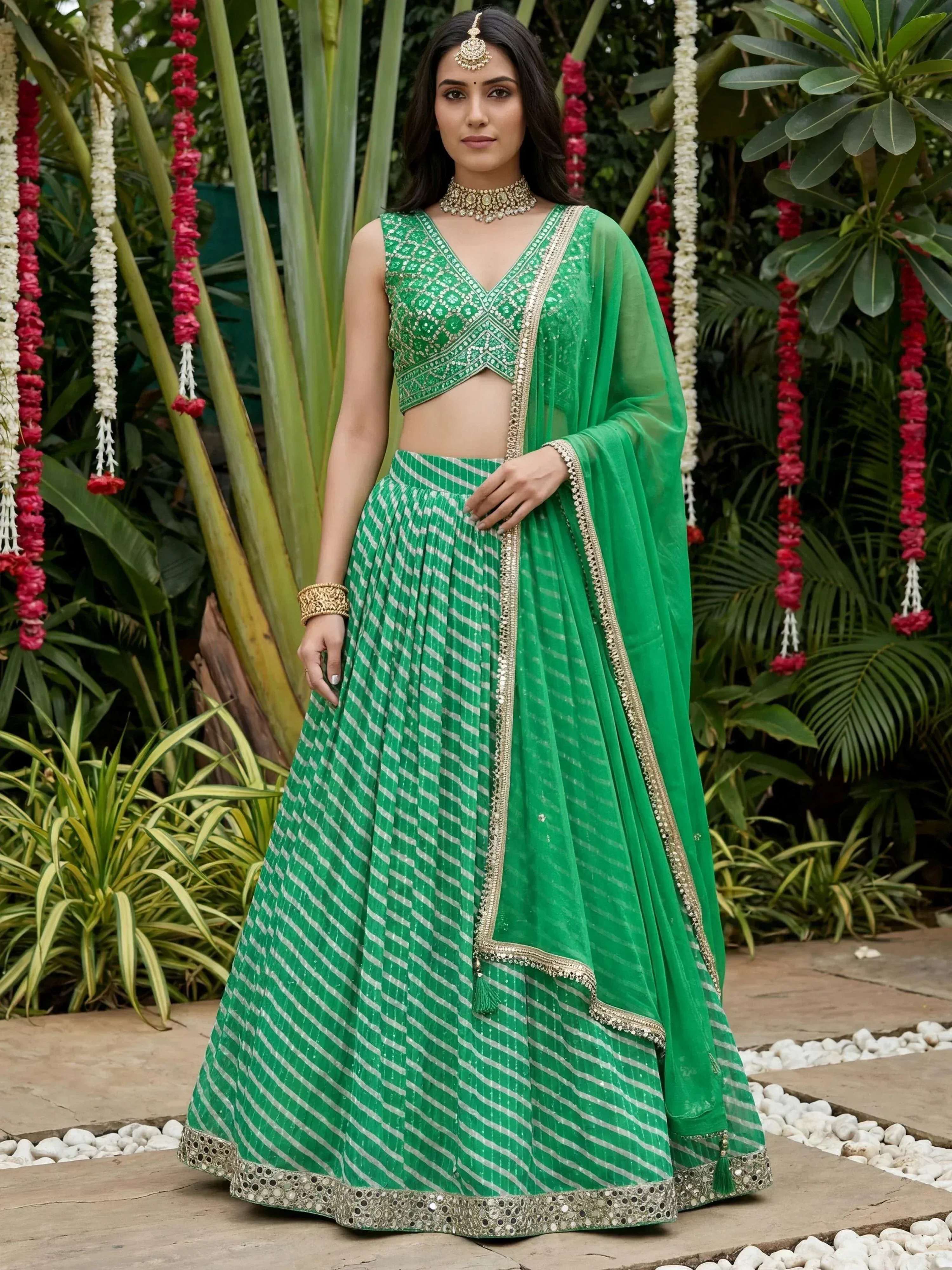 Tulsi Art Enchanting Green Digital Printed Organza Festive Wear Lehenga Choli - Dista