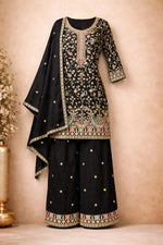 Thumbnail for Anaita Black Chinon Stitched Plazzo Suit With Embroidery Work - Distacart