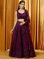 Thumbnail for Tulsi Art Marvelousâ Wine Thread Embroidered Net Reception Wear Lehenga Choli