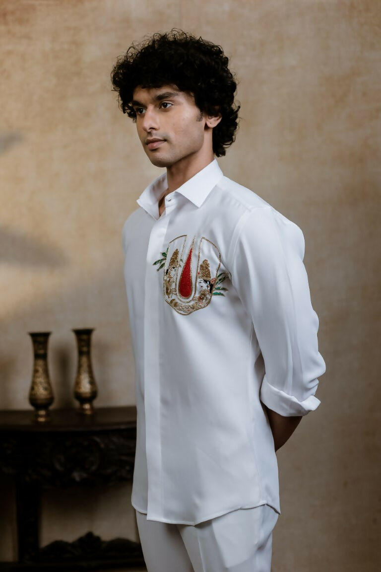 British White Sri Vari Sutra Shirt By Hilo Design