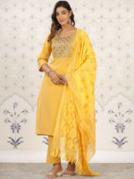 Thumbnail for Ode by House of Pataudi Ethnic Motifs Yoke Design Kurta with Trousers & Dupatta - Distacart