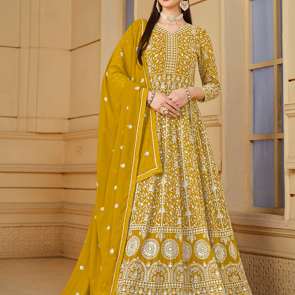 Monjolika Fashion Faux Georgette Mustard Anarkali Salwar Kameez - Distacart