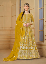 Thumbnail for Monjolika Fashion Faux Georgette Mustard Anarkali Salwar Kameez