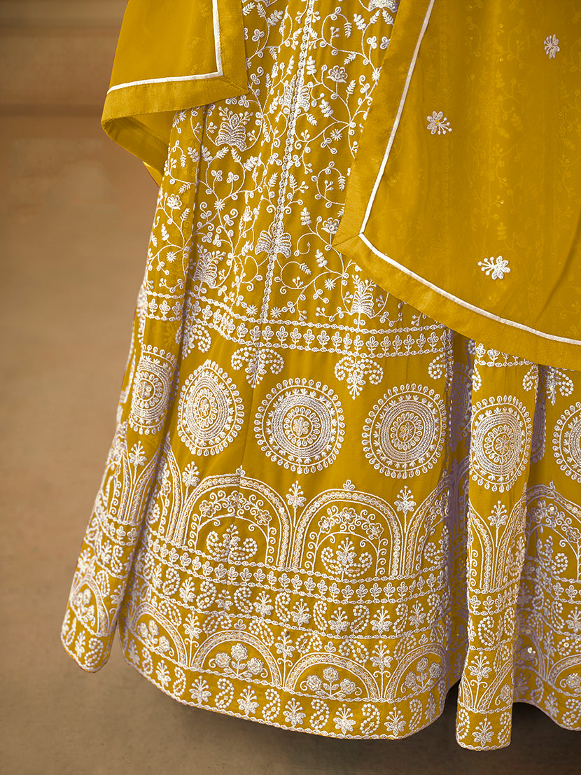 Monjolika Fashion Faux Georgette Mustard Anarkali Salwar Kameez