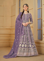 Thumbnail for Monjolika Fashion Faux Georgette Lavender Anarkali Salwar Kameez - Distacart