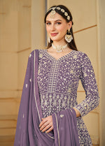 Thumbnail for Monjolika Fashion Faux Georgette Lavender Anarkali Salwar Kameez - Distacart