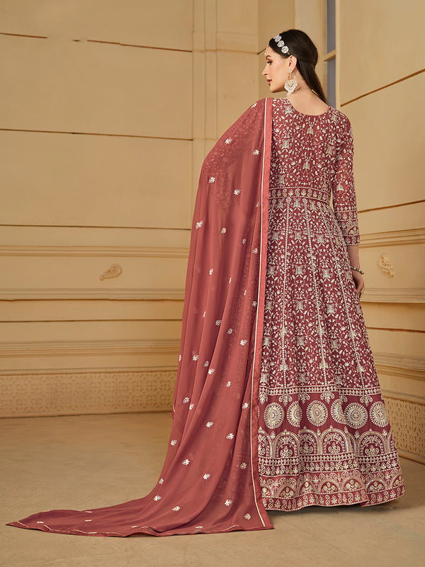 Monjolika Fashion Faux Georgette Light Brown Anarkali Salwar Kameez