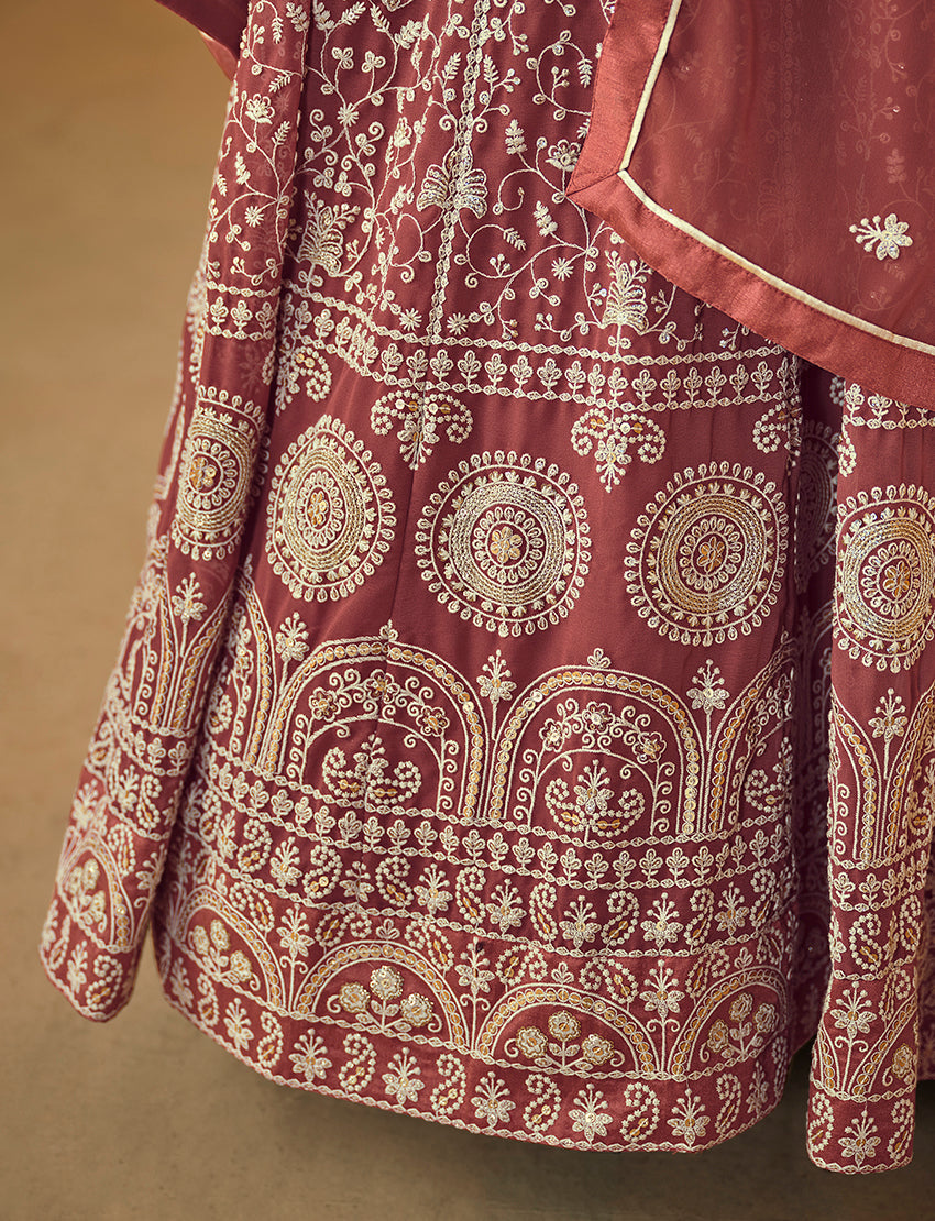 Monjolika Fashion Faux Georgette Light Brown Anarkali Salwar Kameez