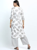 Thumbnail for Vishudh Off White Floral Printed Notch Neck Straight Kurta With Palazzos - Distacart