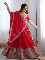 Thumbnail for Tulsi Art Magnetic Pink Coding Work Crepe Silk Designer Lehenga Choli