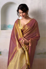 Thumbnail for Anaita Pink Gold Handloom Tissue Silk Self Woven Plain Saree - Distacart
