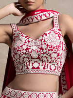 Thumbnail for Tulsi Art Attractive Red Thread Work Georgette Sangeet Wear Lehenga Choli