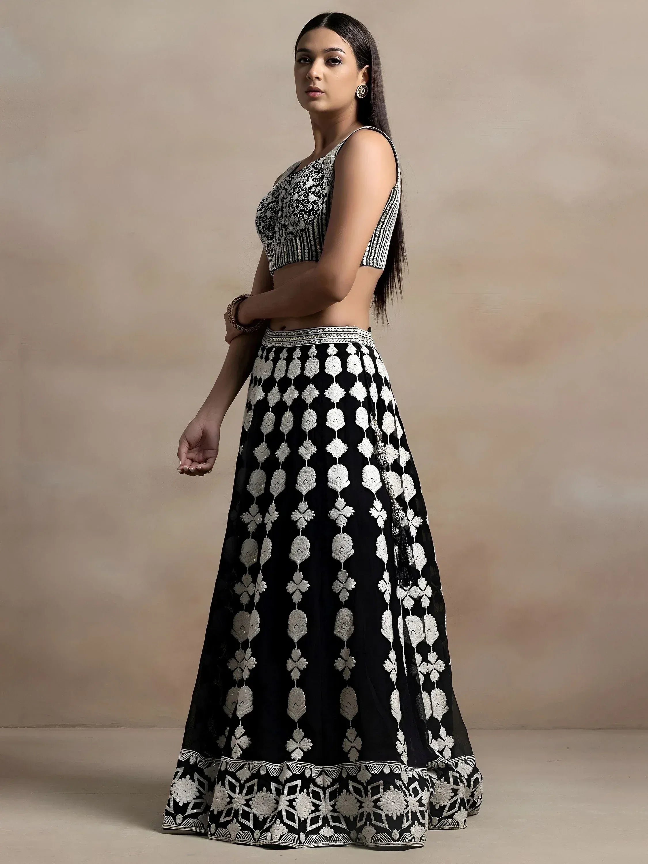Tulsi Art Incredible Black Thread Embroidered Georgette Lehenga Choli