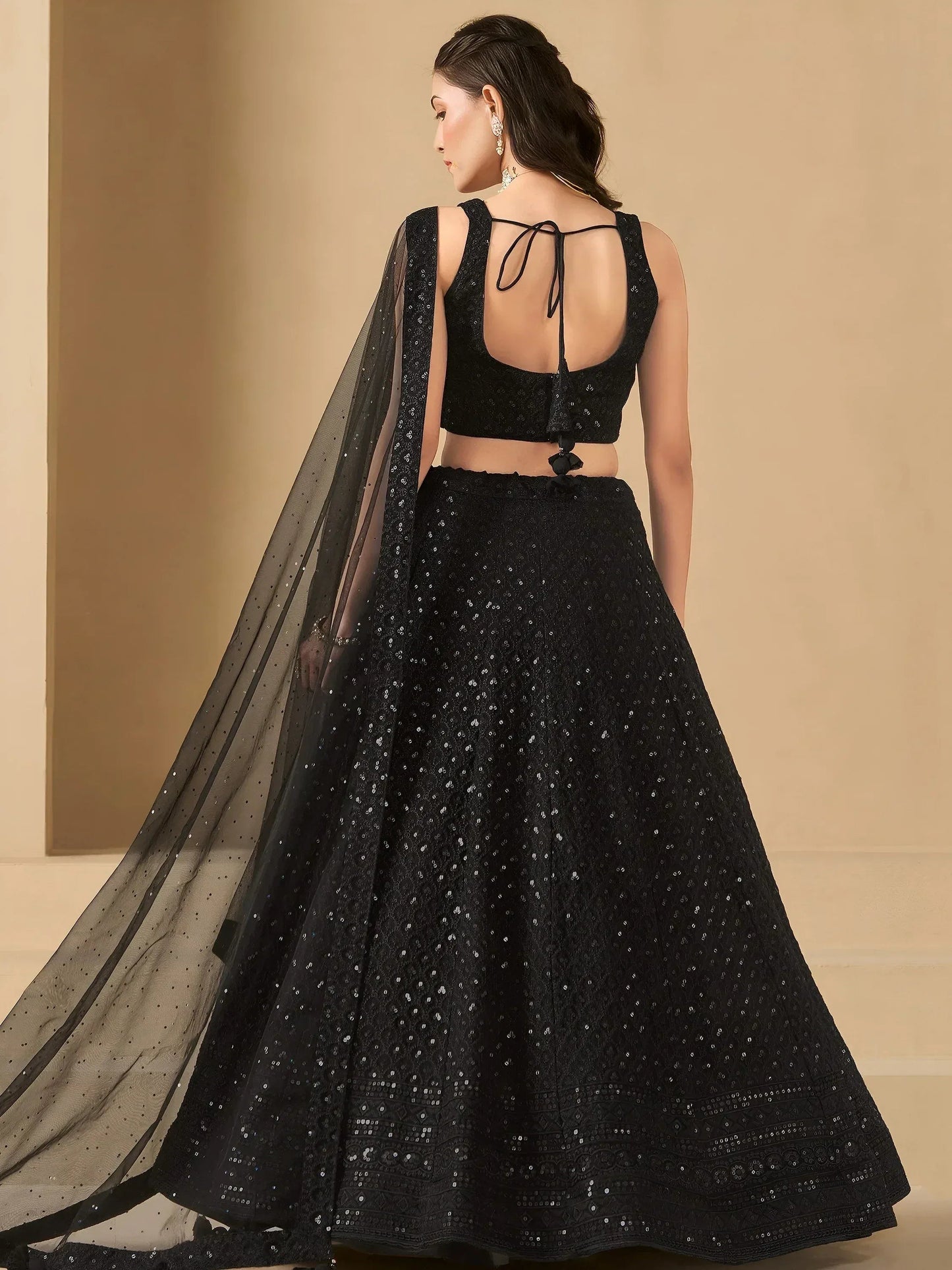 Tulsi Art Captivating Black Thread Work Georgette Party Wear Lehenga Choli - Dista