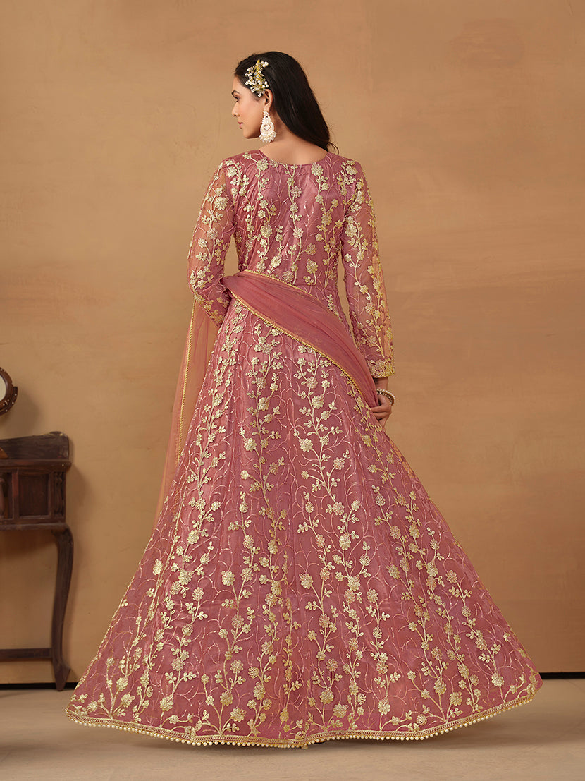 Monjolika Fashion Net Embroidered Pant Style Suit In Pink - Distacart
