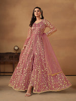 Thumbnail for Monjolika Fashion Net Embroidered Pant Style Suit In Pink